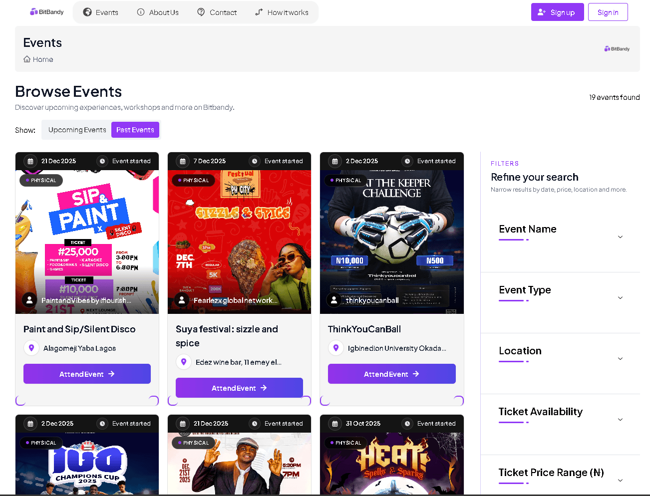 Browse Events Interface